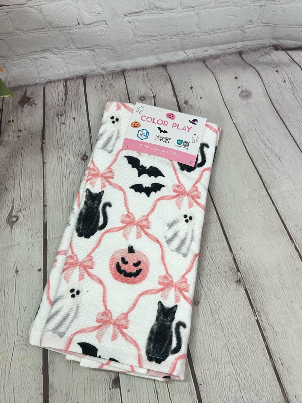 Color Play 2pk Kitchen Towel Pink Pumpkin Ghost coquette whimsigoth halloween